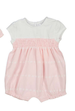 Mayoral Pink White Romper w/Smocking
