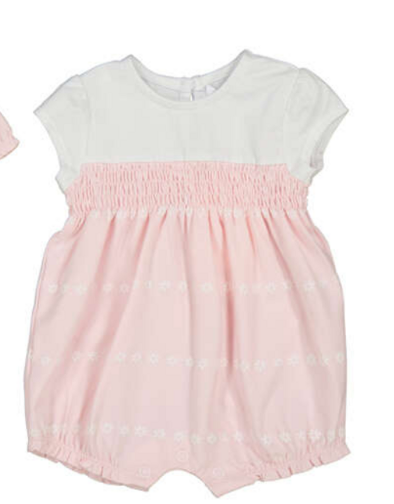 Mayoral Pink White Romper w/Smocking