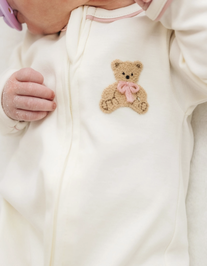 Magnolia Baby Bear Hugs Zip Footie Dusty Rose