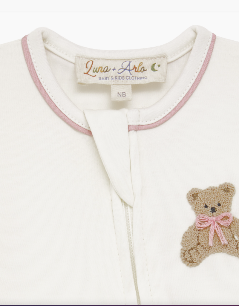 Magnolia Baby Bear Hugs Zip Footie Dusty Rose