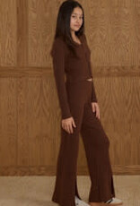 Rylee + Cru LLC RIBBED KNIT PANT || BROWN TEEN