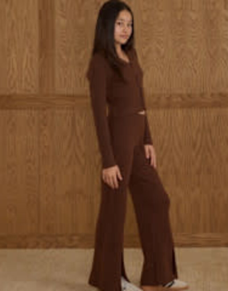 Rylee + Cru LLC RIBBED KNIT PANT || BROWN TEEN