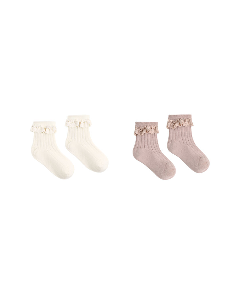 Rylee + Cru LLC LACE TRIM SOCKS  2-PACK ROSEWOOD  NATURAL