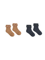 Rylee + Cru LLC LACE TRIM SOCKS  2-PACK FAWN  MIDNIGHT