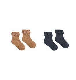 Rylee + Cru LLC LACE TRIM SOCKS  2-PACK FAWN  MIDNIGHT