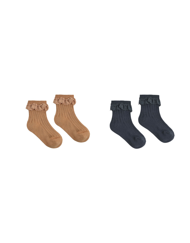 Rylee + Cru Inc. LACE TRIM SOCKS  2-PACK FAWN  MIDNIGHT
