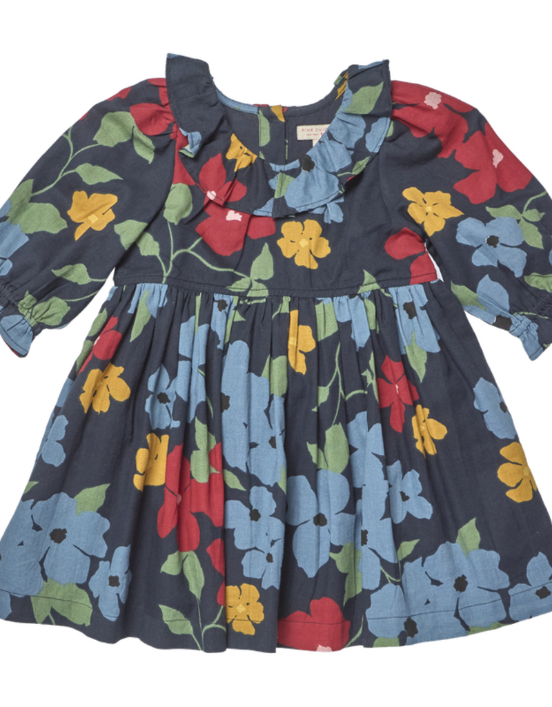 Pink Chicken girls amara dress - navy hibiscus floral