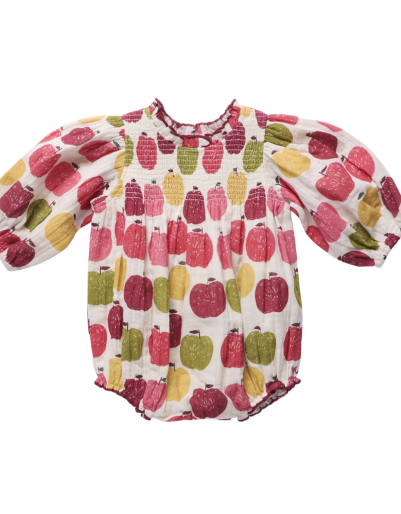 Pink Chicken baby girls stevie puff sleeve bubble - pink delicious apples