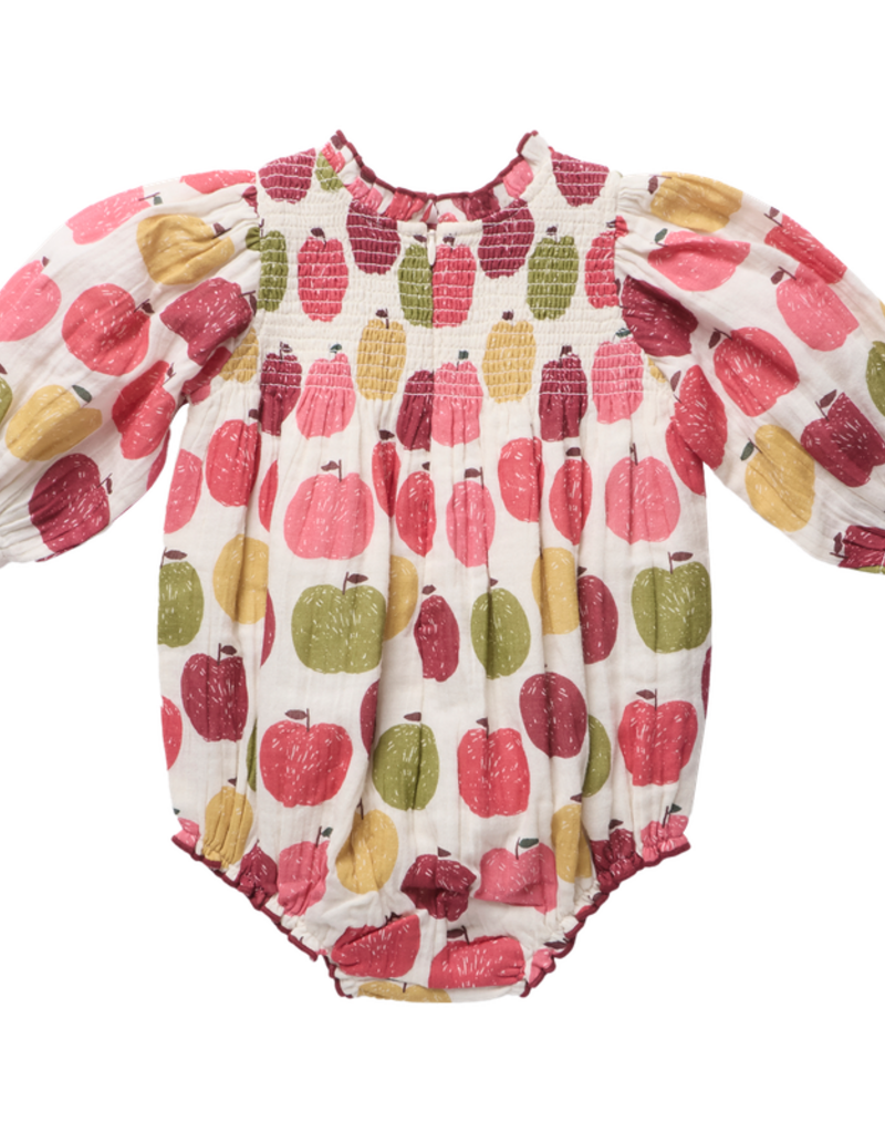 Pink Chicken baby girls stevie puff sleeve bubble - pink delicious apples