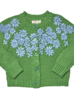 Pink Chicken girls blossom sweater - blue flower embroidery