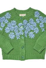 Pink Chicken girls blossom sweater - blue flower embroidery