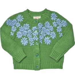 Pink Chicken girls blossom sweater - blue flower embroidery