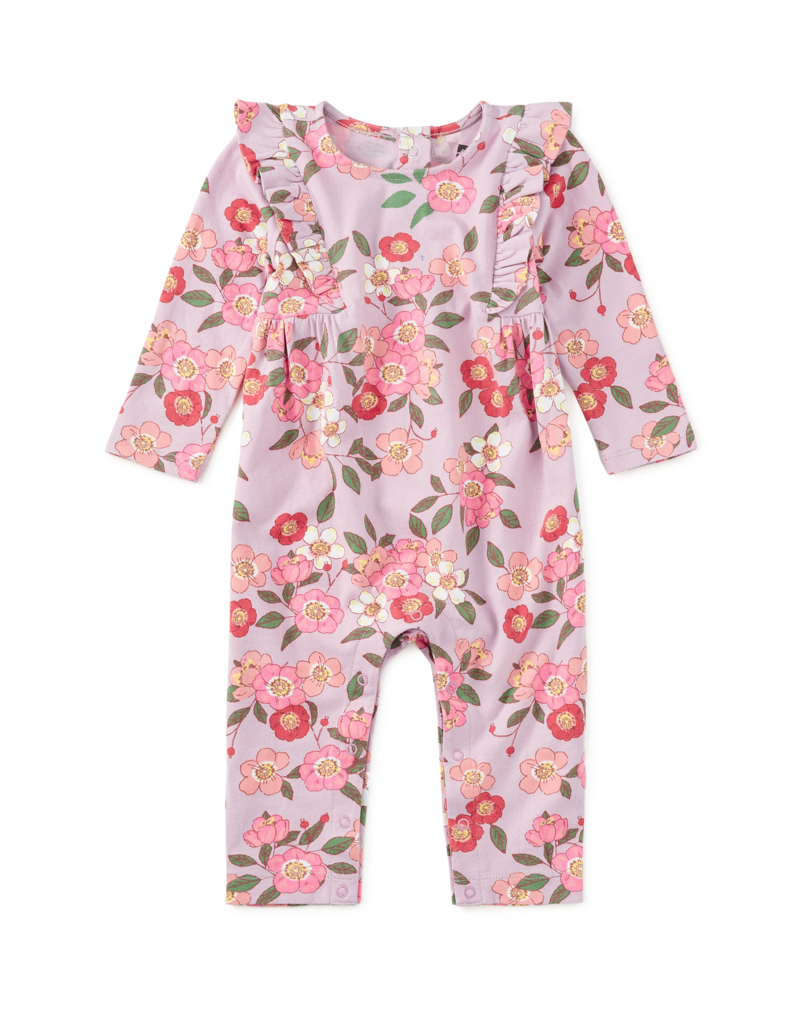 Tea Collection RUFFLE SHOULDER BABY ROMPER ROSA CANINA