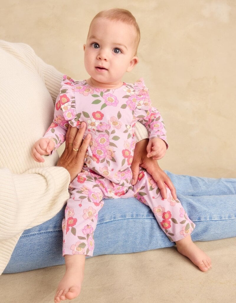 Tea Collection RUFFLE SHOULDER BABY ROMPER ROSA CANINA