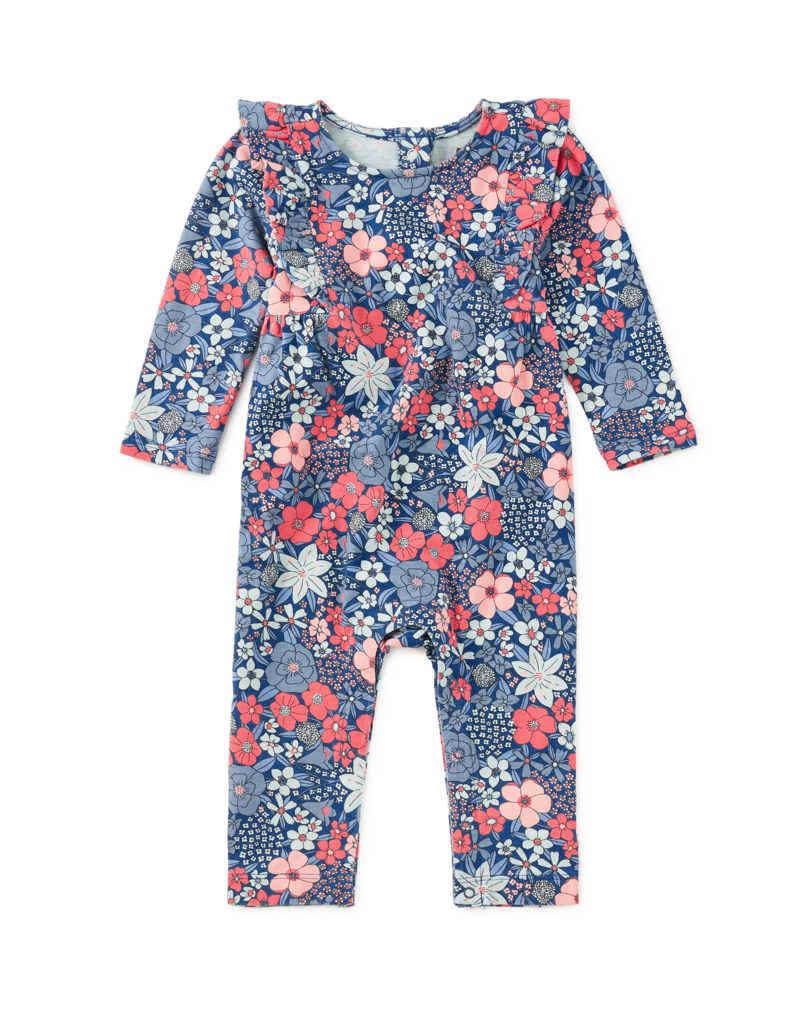Tea Collection RUFFLE SHOULDER ROMPER CHELSEA GARDEN FLORAL
