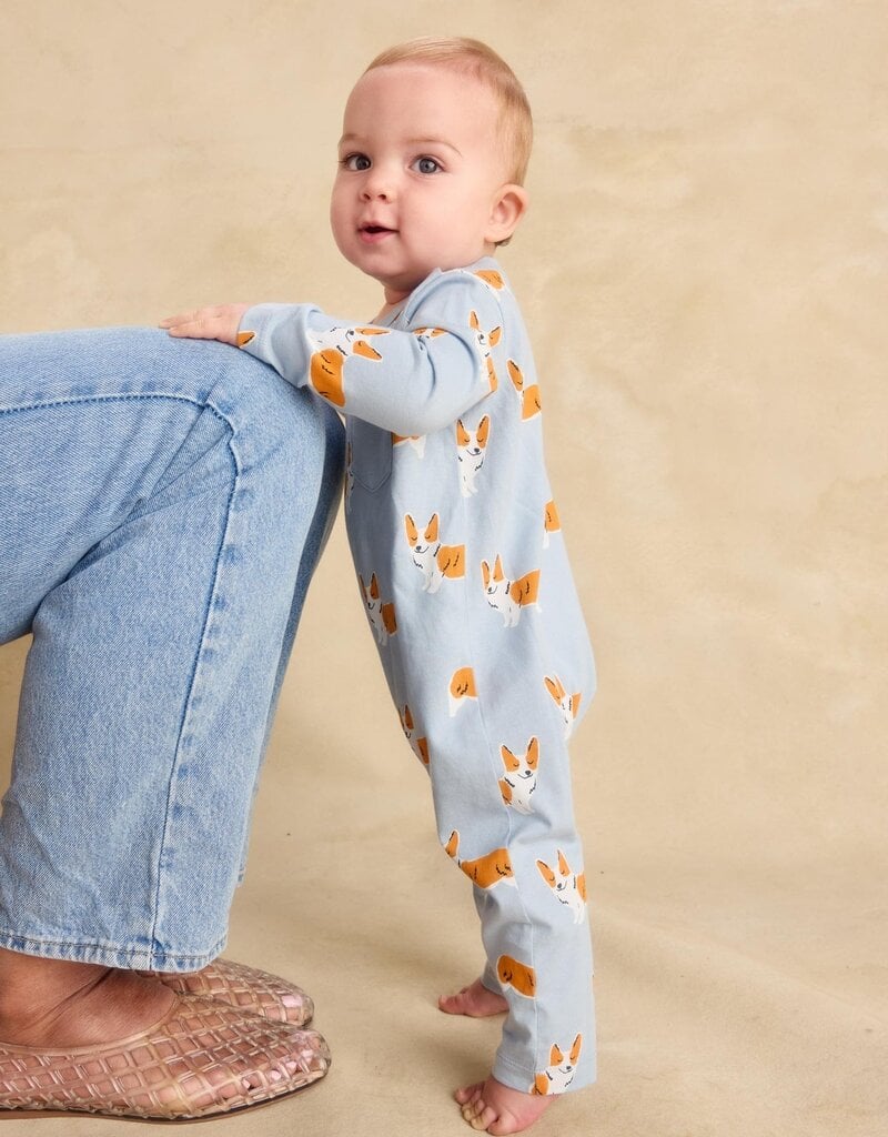 Tea Collection L/S POCKET BABY ROMPER CUTIE CORGIS