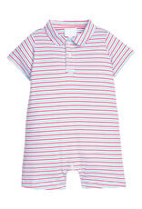 Little English Peter Pan Polo Romper - Primary Stripe