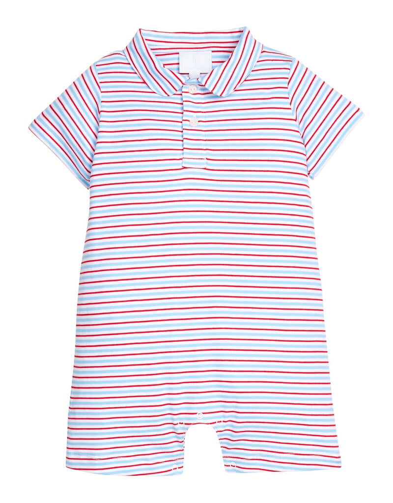 Little English Peter Pan Polo Romper - Primary Stripe