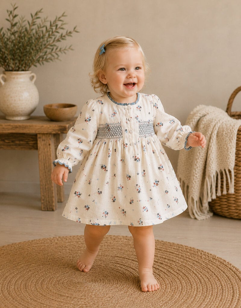 Viverano Juliet Smocked Floral Baby Dress Bloomer Set Organic