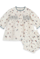 Viverano Juliet Smocked Floral Baby Dress Bloomer Set Organic