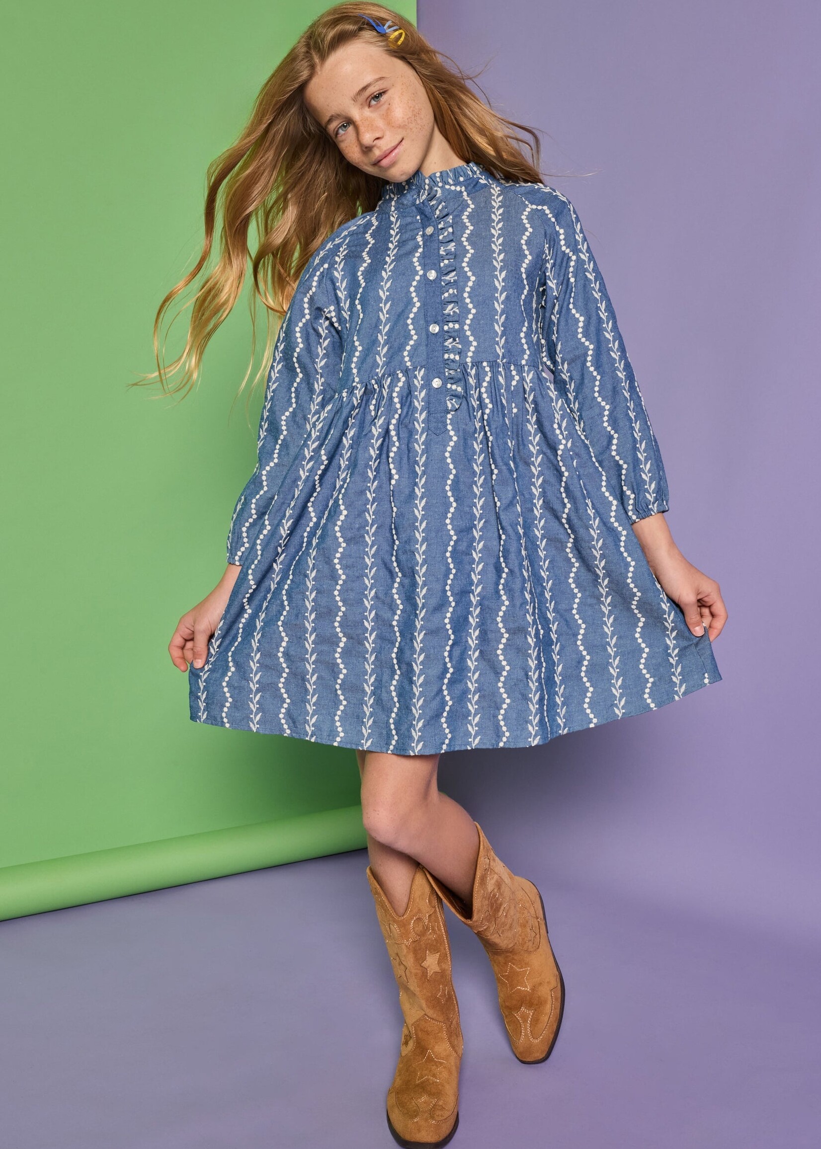 Bisby Amelia Dress - Chamonix Chambray Embroidery