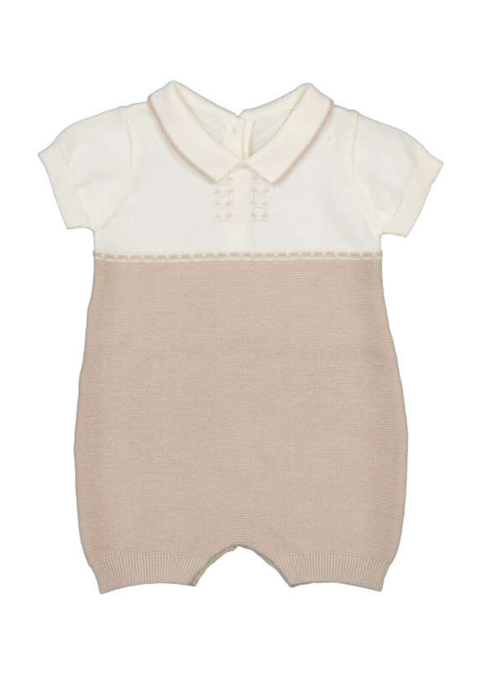 Mayoral Knit Collared Romper White/Sand