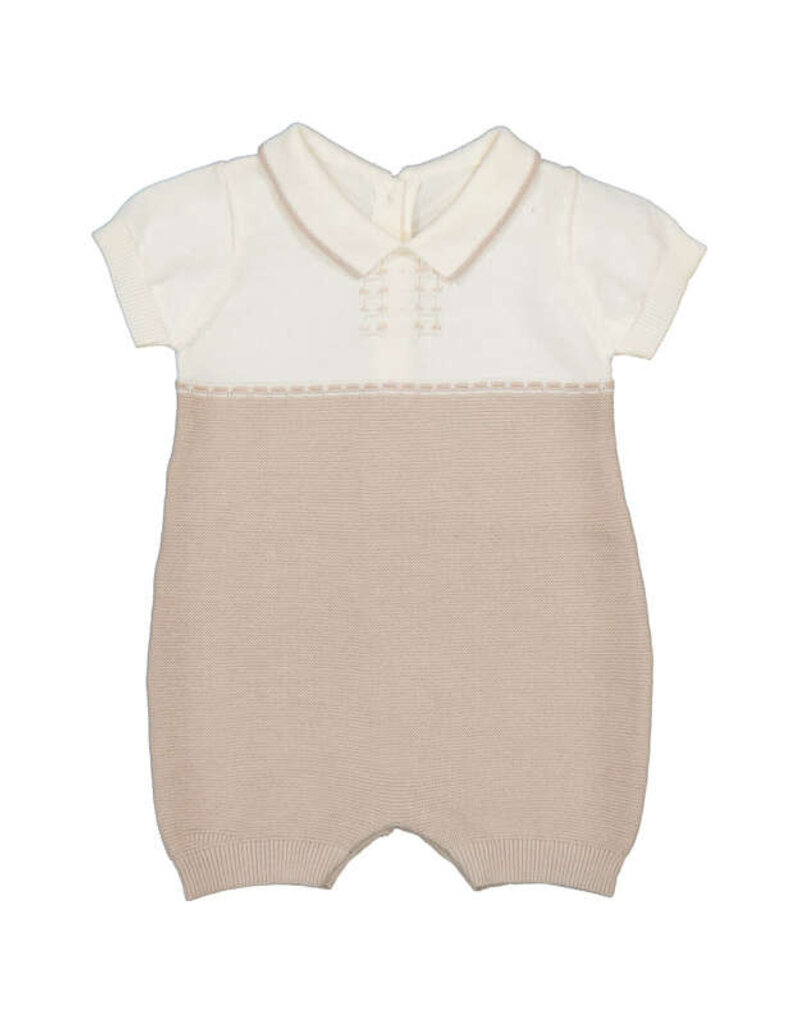 Mayoral Knit Collared Romper White/Sand