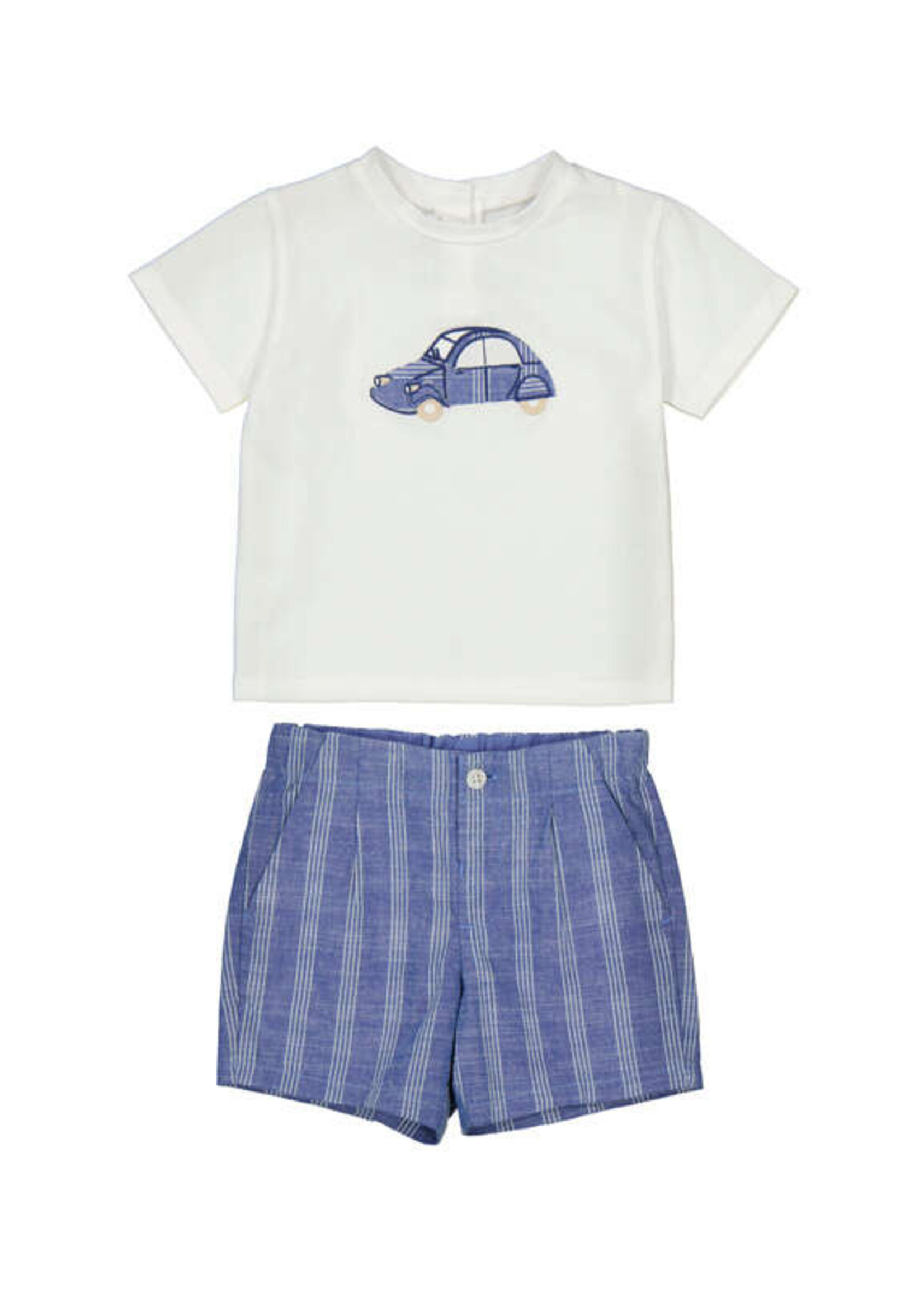 Mayoral Baby Boy S/S Shirt Short Set Blue w/Car Applique