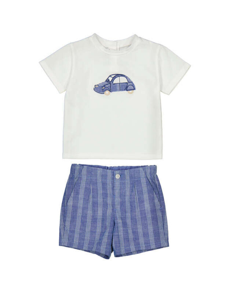 Mayoral Baby Boy S/S Shirt Short Set Blue w/Car Applique