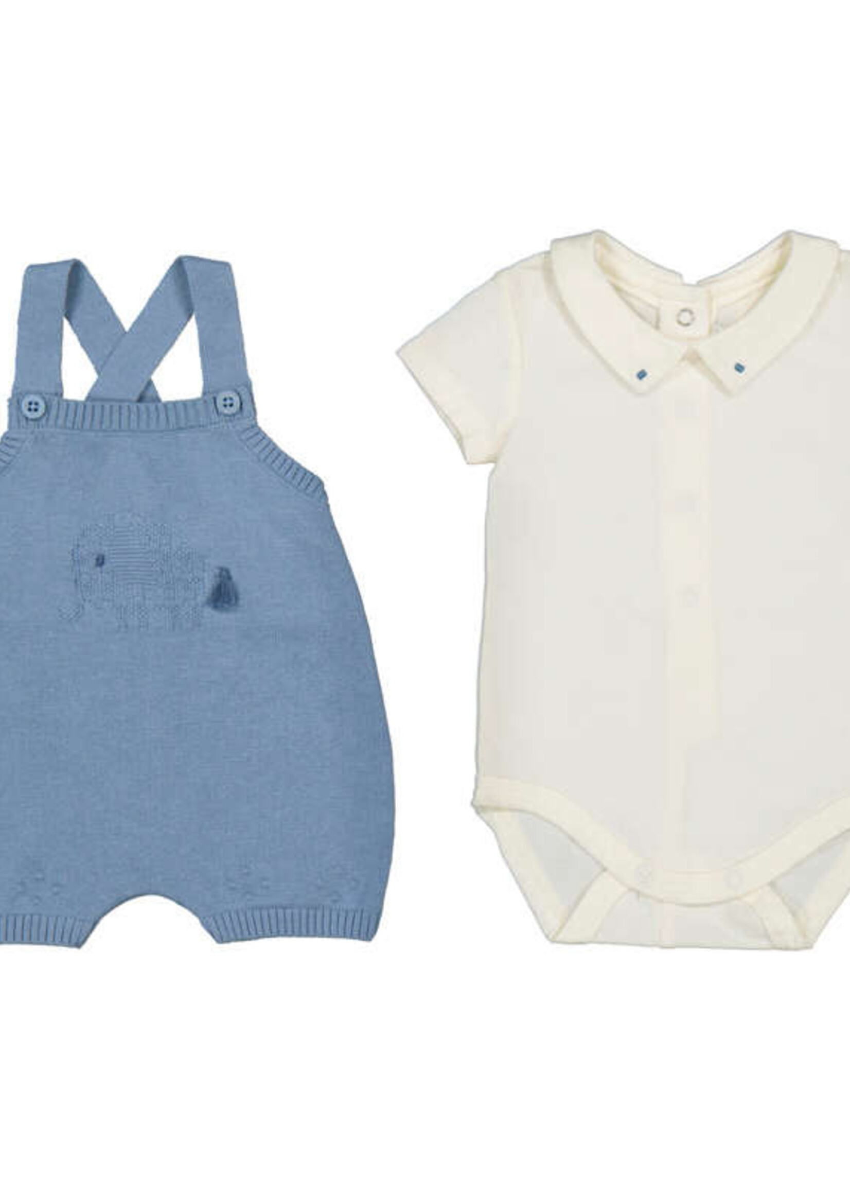 Mayoral Knit Shortall w/Collared Onesie Atlantic
