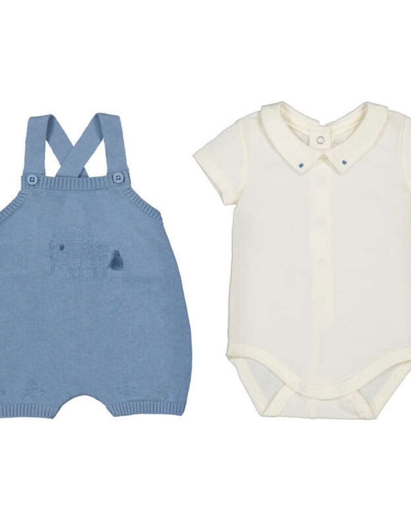 Mayoral Knit Shortall w/Collared Onesie Atlantic