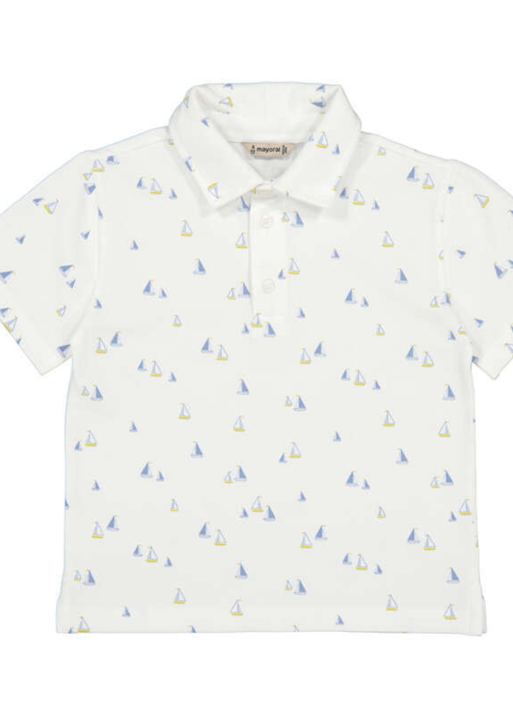 Mayoral White S/S Polo w/Sailboat Print
