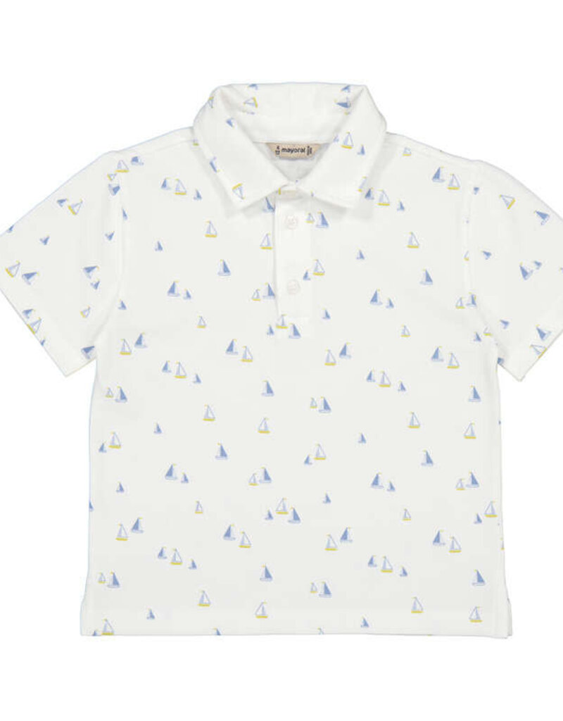Mayoral White S/S Polo w/Sailboat Print
