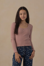 Rylee + Cru LLC TEEN RIBBED LONG SLEEVE KNIT TEE ROSEWOOD