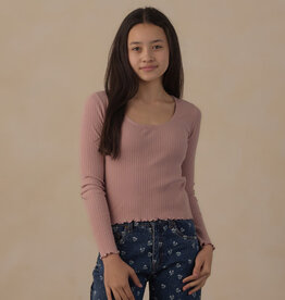 Rylee + Cru LLC TEEN RIBBED LONG SLEEVE KNIT TEE ROSEWOOD