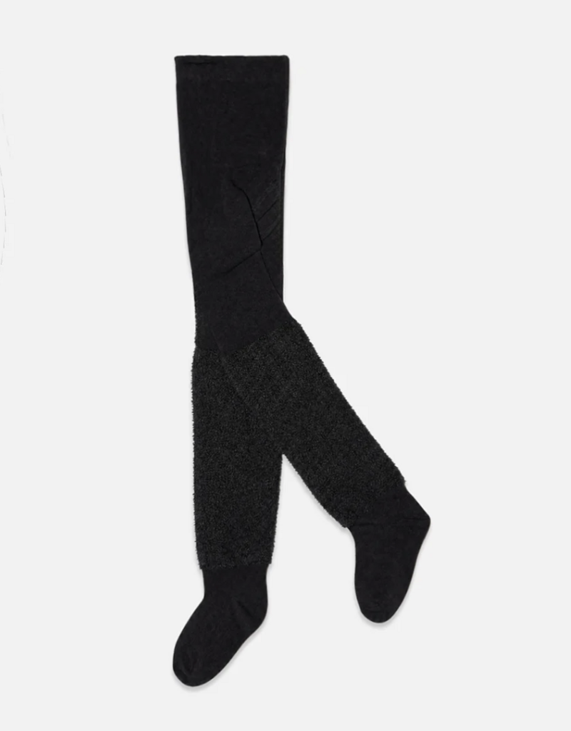 Deux par Deux Black Textured Fur Knit Tights