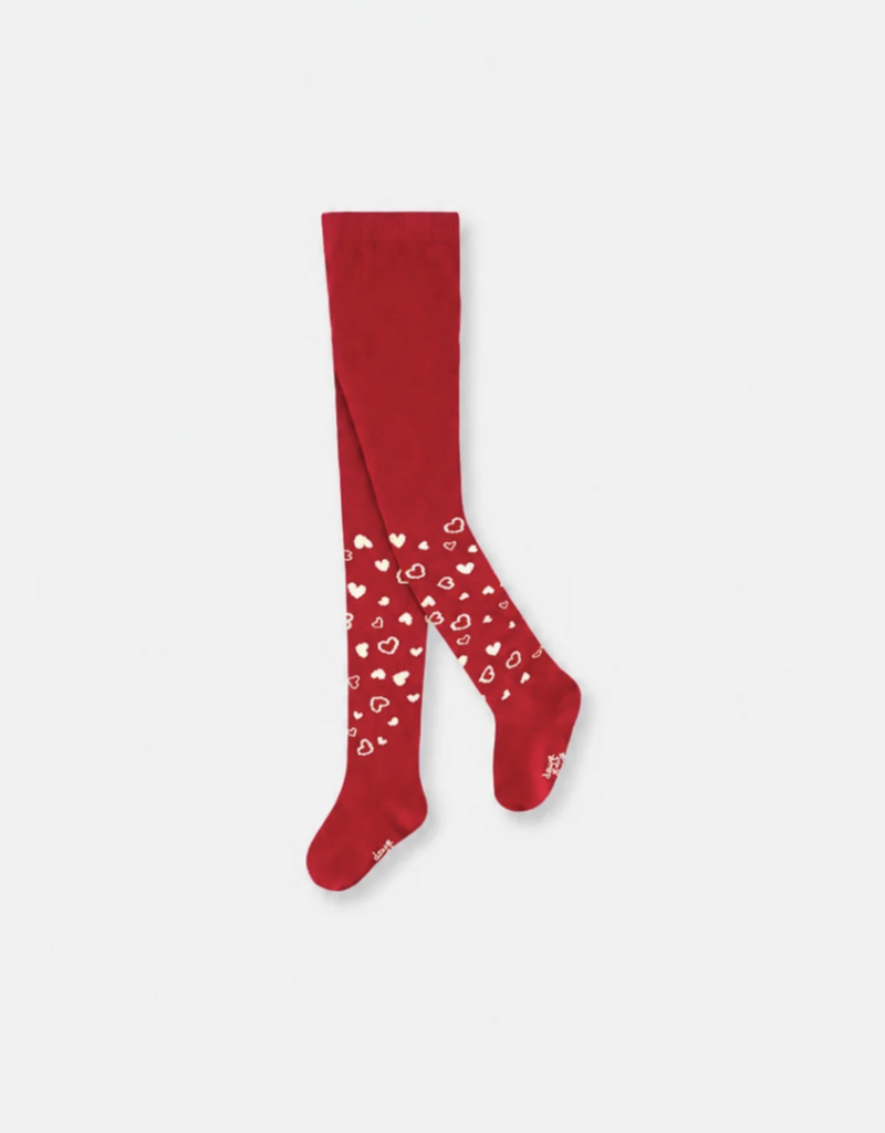 Deux par Deux Baby Knit Heart Tights Deep Red