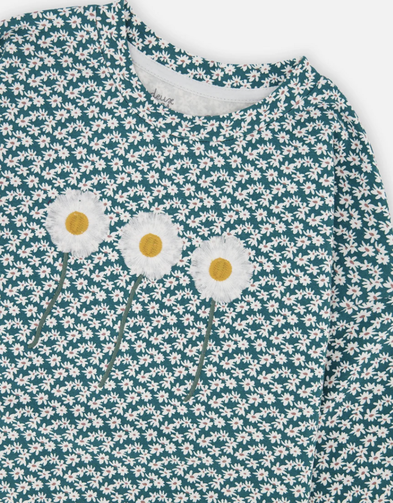 Deux par Deux Printed Jersey Long Sleeve T-Shirt Ditsy Flowers