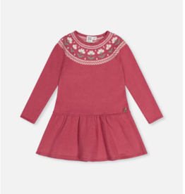 Deux par Deux Knit Dress w/Flower Rose Wine