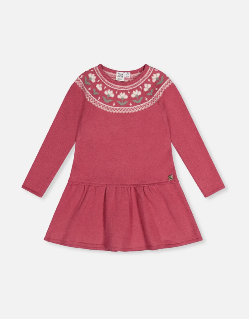 Deux par Deux Knit Dress w/Flower Rose Wine