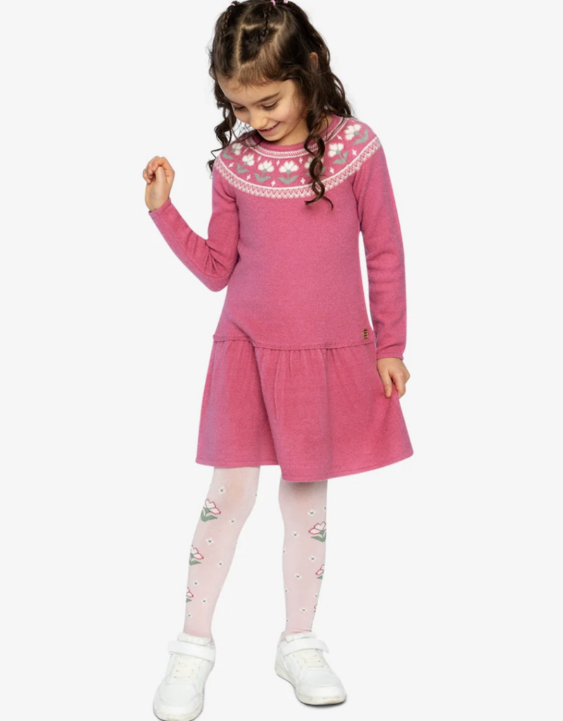 Deux par Deux Knit Dress w/Flower Rose Wine