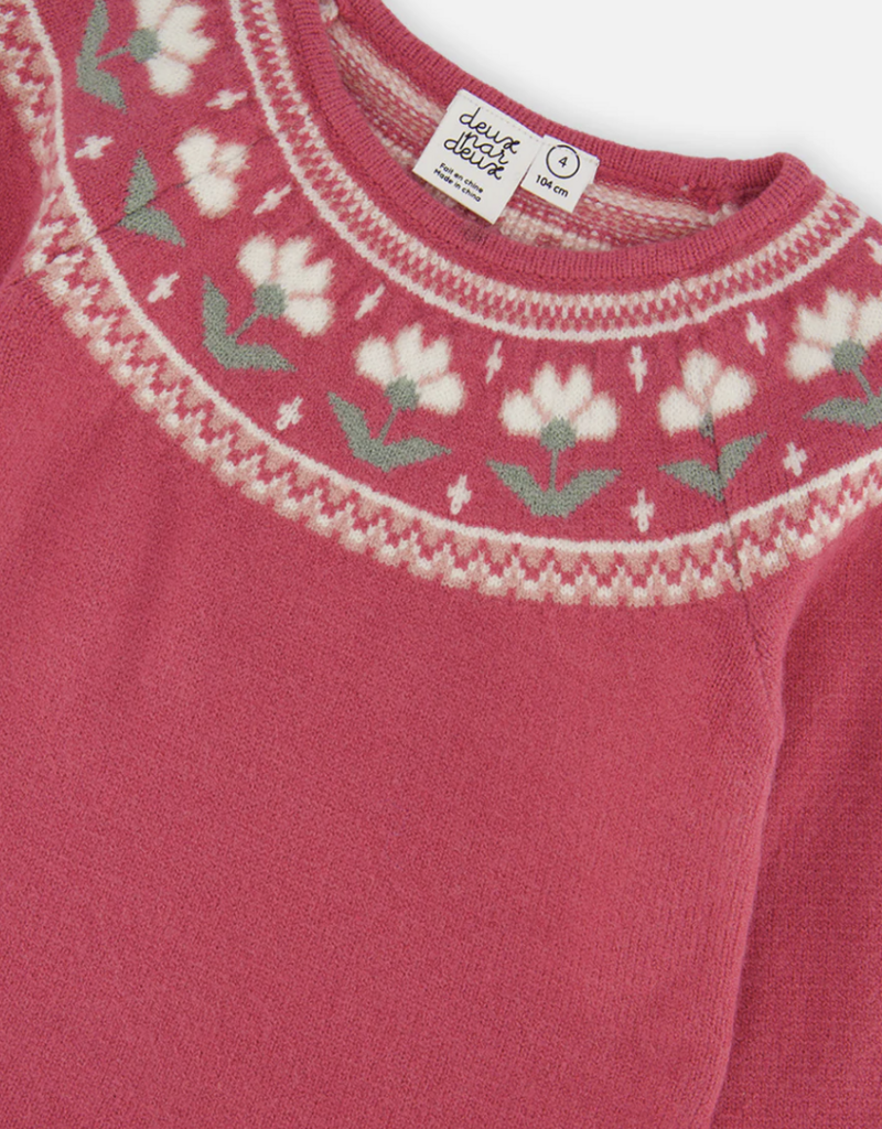 Deux par Deux Knit Dress w/Flower Rose Wine