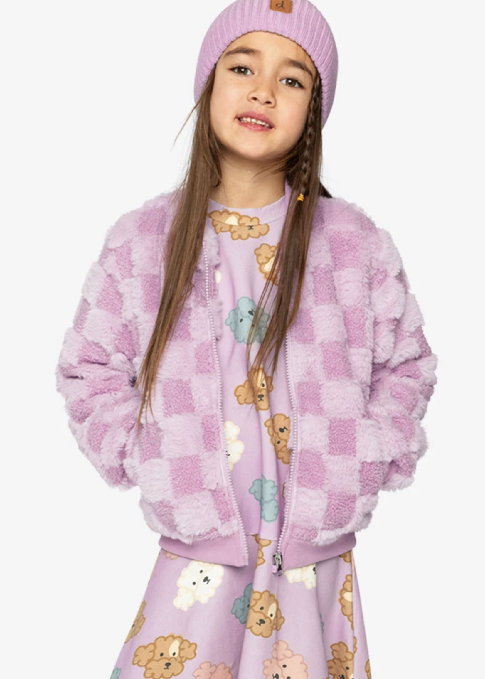 Deux par Deux Faux Fur Jacquard Bomber Violet