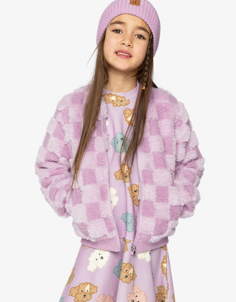 Deux par Deux Faux Fur Jacquard Bomber Violet