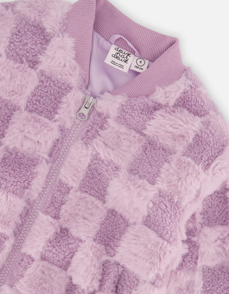 Deux par Deux Faux Fur Jacquard Bomber Violet