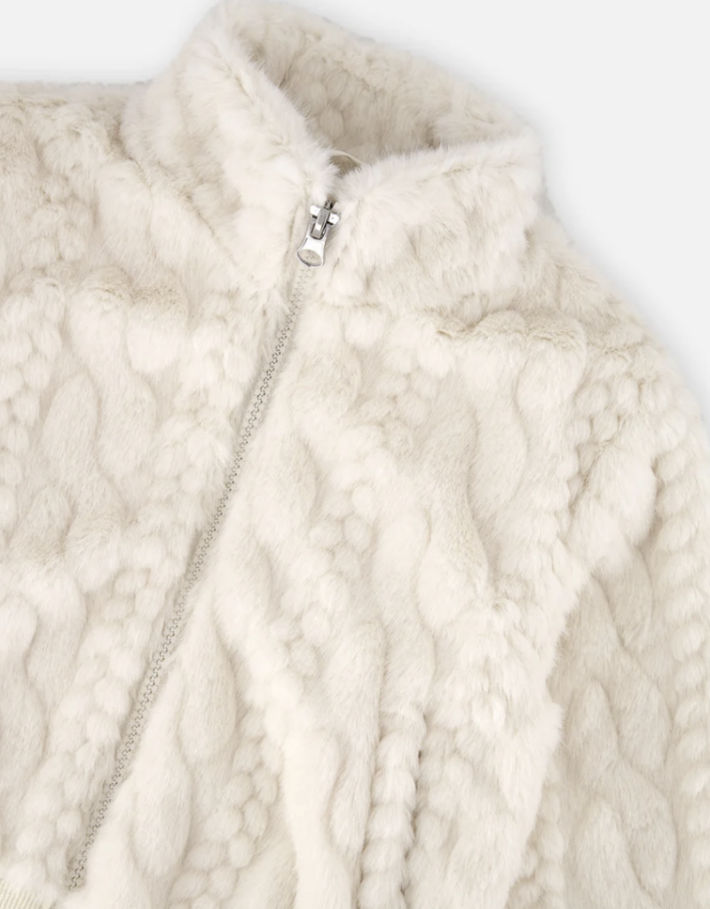 Deux par Deux Faux Fur Jacquard Jacket Off White