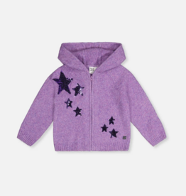 Deux par Deux Hooded Knit Cardigan Violet Tulip