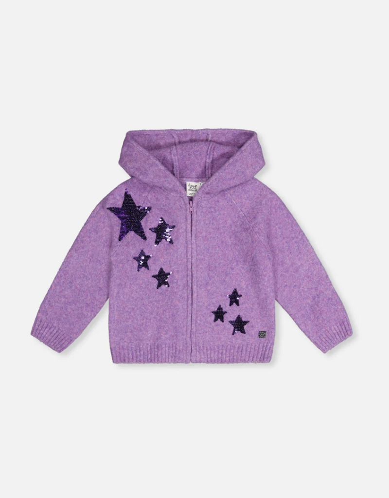 Deux par Deux Hooded Knit Cardigan Violet Tulip
