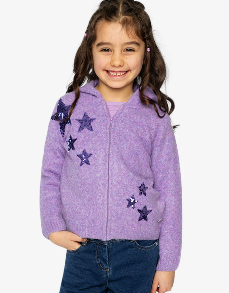 Deux par Deux Hooded Knit Cardigan Violet Tulip