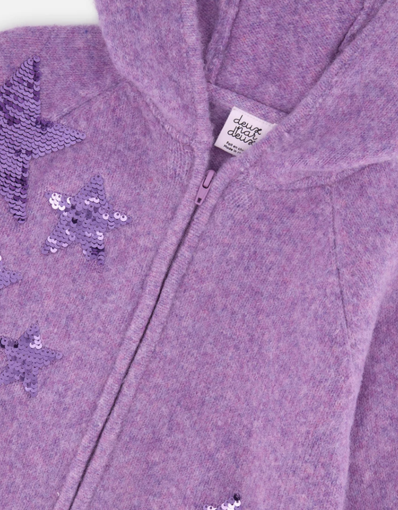 Deux par Deux Hooded Knit Cardigan Violet Tulip